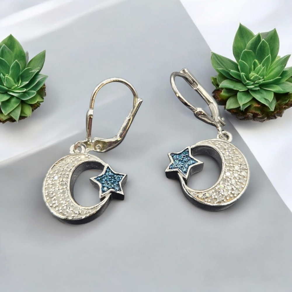 Crescent and Star Diamond Earrings